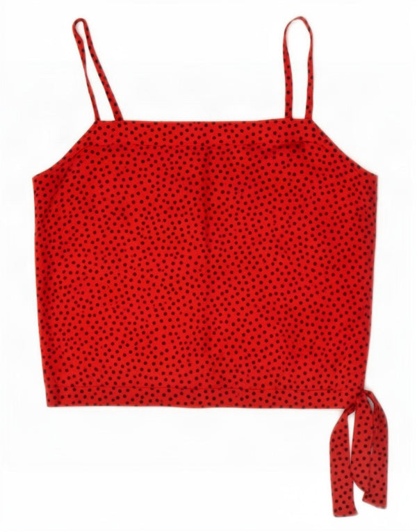 Vintage mujer crop Cami Top Reino Unido 12 Medio Rojo Manchado