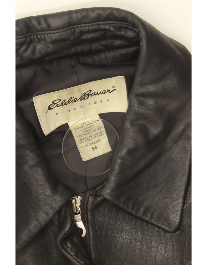 EDDIE BAUER Chaqueta de cuero para mujer Reino Unido 14 Cuero negro mediano