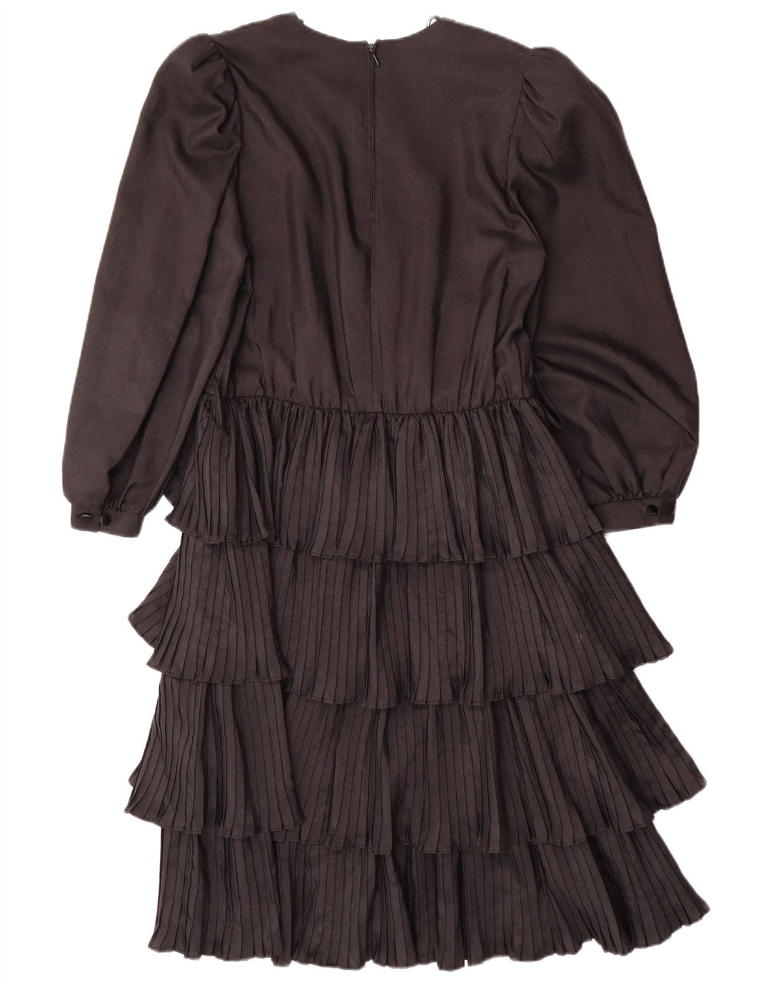 VINTAGE Vestido escalonado de manga larga para mujer EU 36 Pequeño poliéster negro