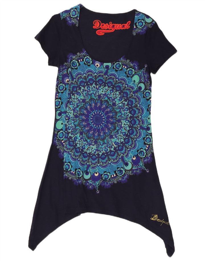 Desigual Top Túnica Asimétrica para Mujer Reino Unido 14 Grande Azul Marino Floral