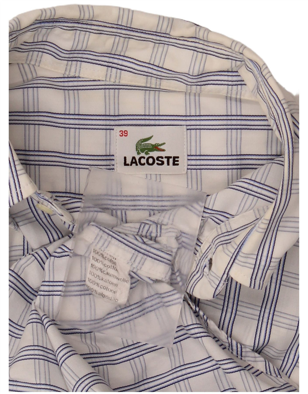 Camisa Lacoste Hombre Manga Corta Talla 39 Mediana Blanco Cuadros Algodón