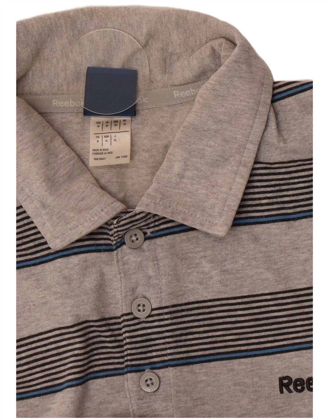 Polo Reebok Hombre De Algodón A Rayas Gris Medio