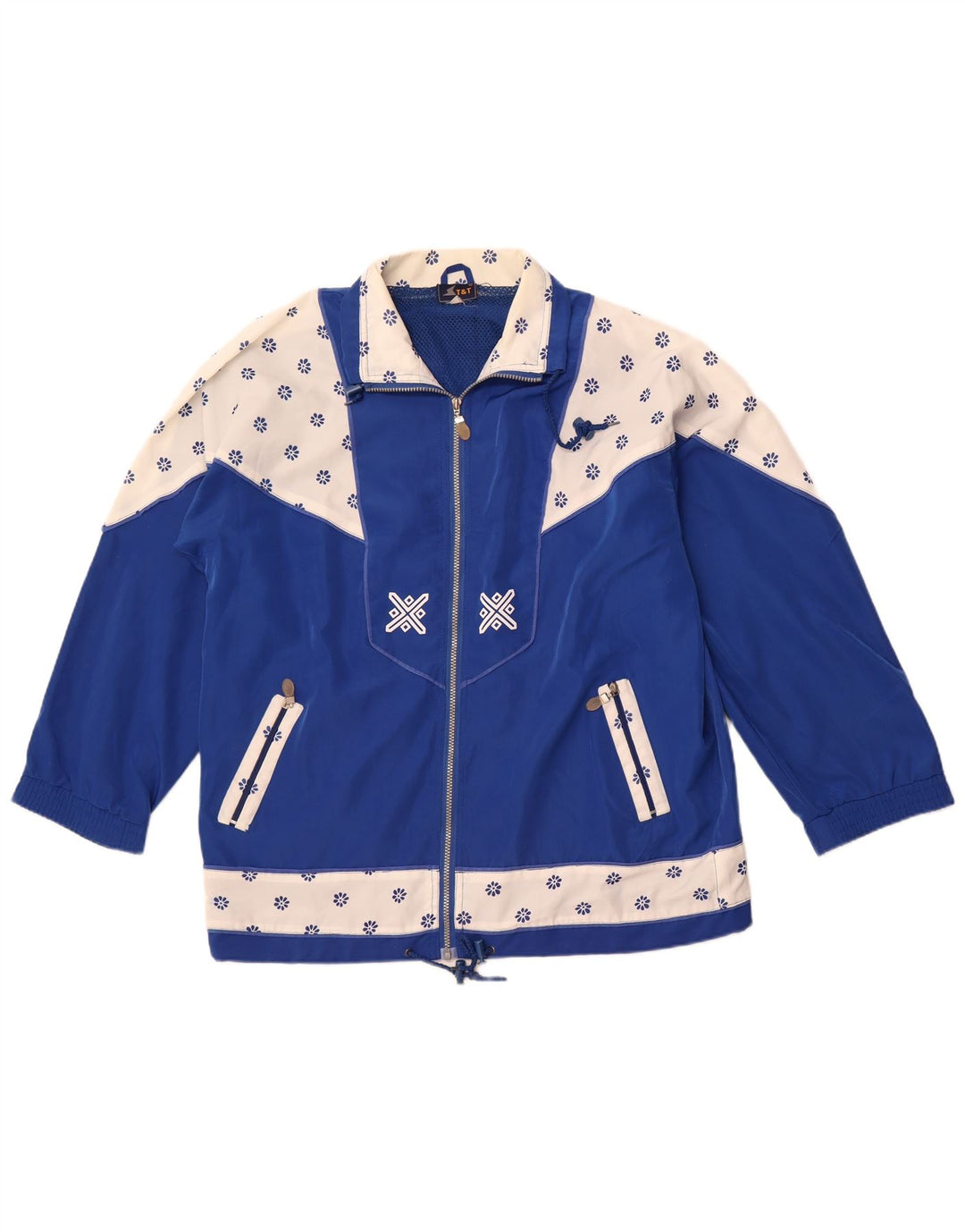 VINTAGE Chaqueta superior de chándal para mujer 2XL Azul Colorblock Retro