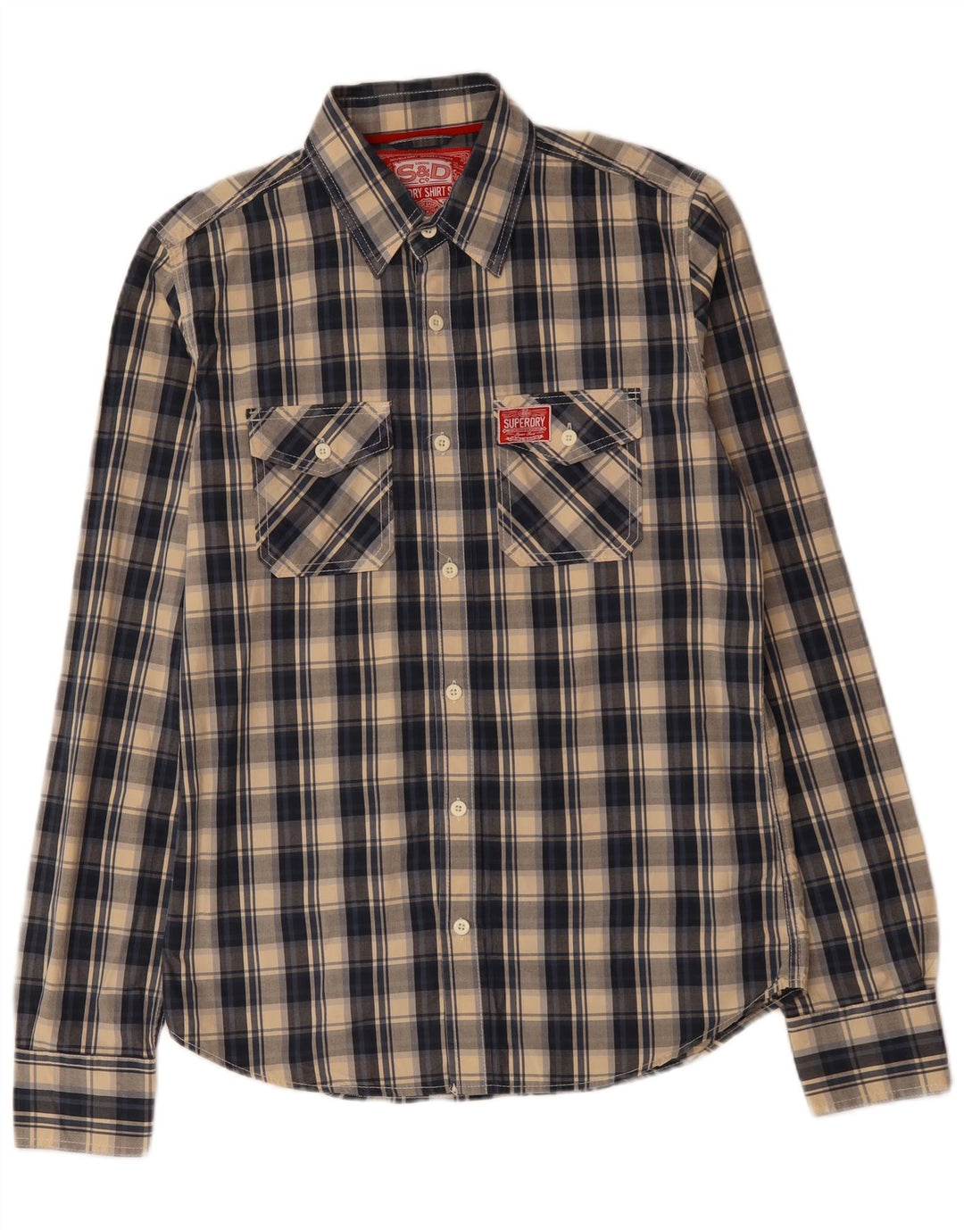 SUPERDRY Camisa Hombre Grande Azul Marino Cuadros Algodón