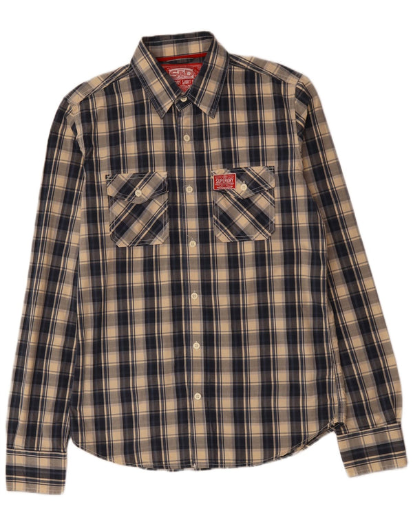 SUPERDRY Camisa Hombre Grande Azul Marino Cuadros Algodón