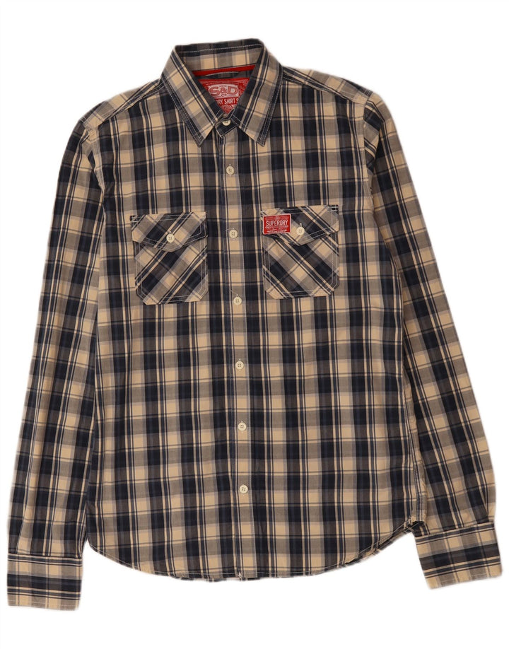 SUPERDRY Camisa Hombre Grande Azul Marino Cuadros Algodón