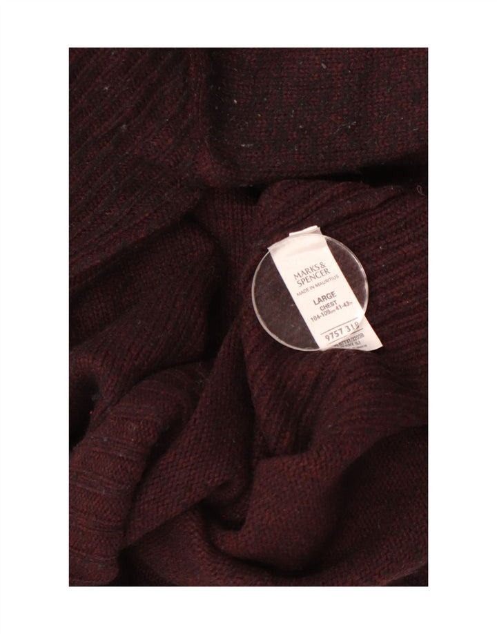 Marks & Spencer Suéter tipo jersey con cuello y cremallera para hombre, tamaño grande, de lana de cordero color burdeos