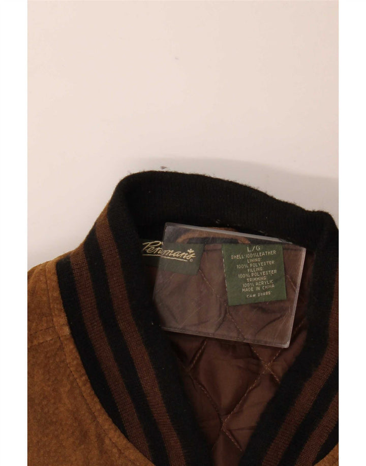 Vintage hombres ante bomber chaqueta Reino Unido 40 cuero de bloque de color marrón grande
