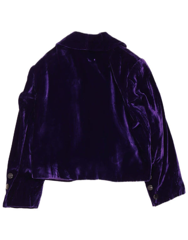 Vintage mujer crop terciopelo abierto chaqueta bolero Reino Unido 14 medio púrpura
