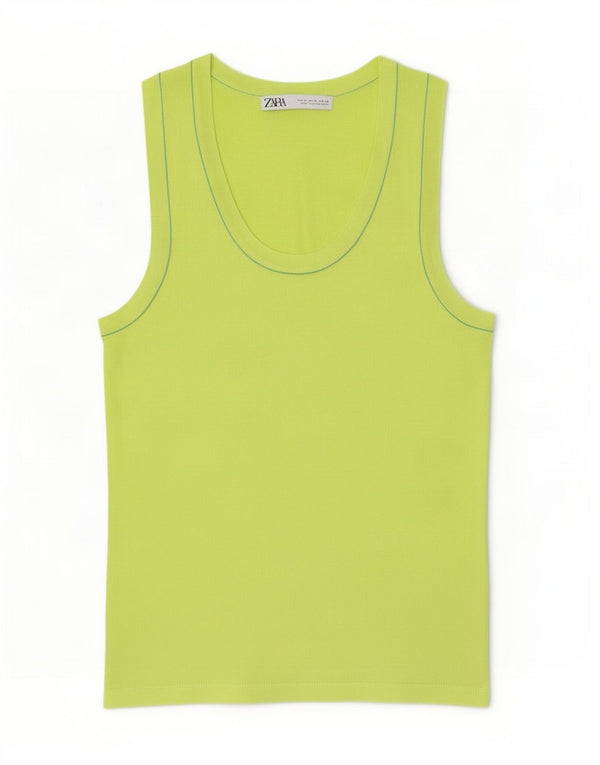 Zara Womens Vest Top UK 12 Medium Green Viscose