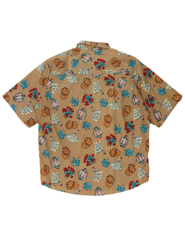 GB.PEDRINI Camisa de manga corta para hombre Talla 41 Grande Marrón Floral