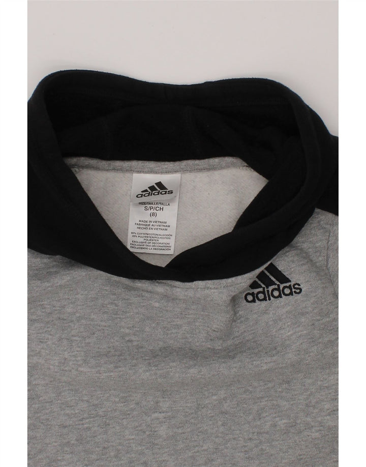ADIDAS Jersey con capucha gráfica para niños 7-8 años Pequeño gris Colorblock Algodón