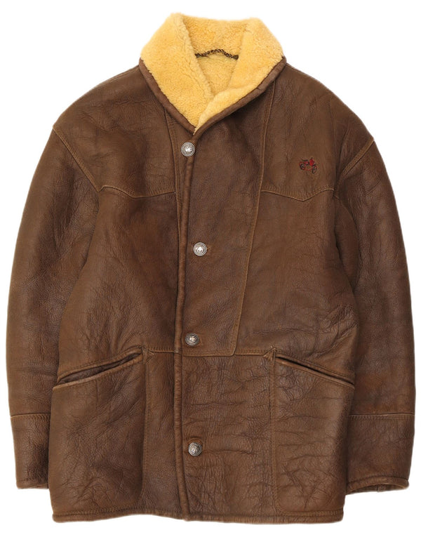Chaqueta de piel de oveja vintage para hombre IT 52 XL Marrón