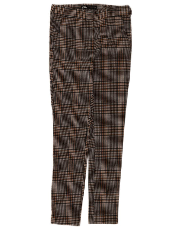 Zara Mujer Pantalón Chino Slim XS W24 L26 Viscosa Cuadros Marrón