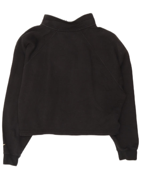 Nike Mujer Crop Graphic Zip Neck Sudadera Jumper UK 40 XL Algodón Negro