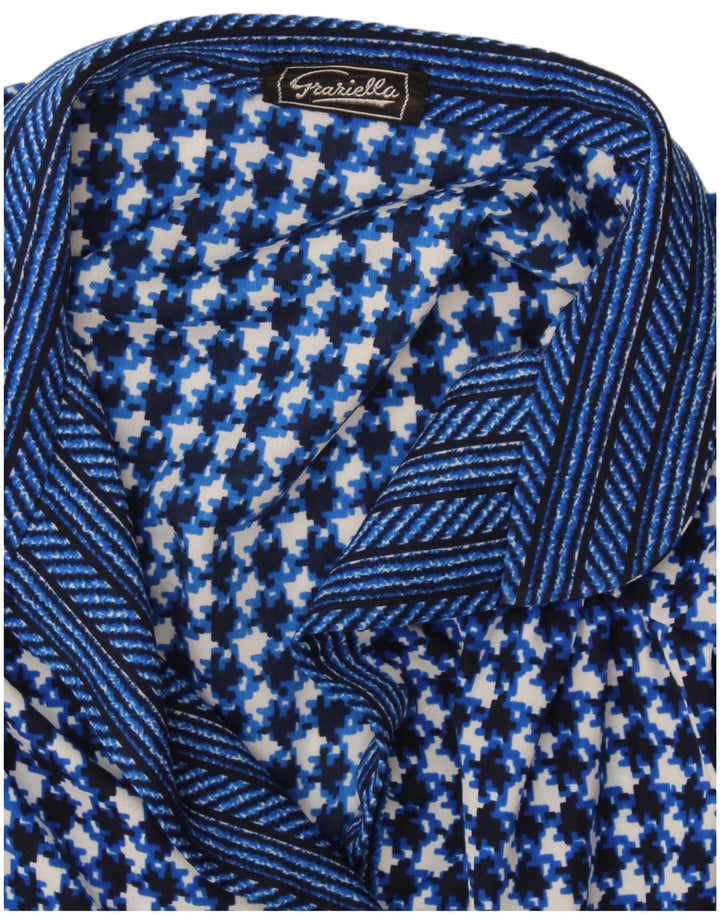Vintage mujer blusa Top Reino Unido 10 pequeño azul marino pata de gallo