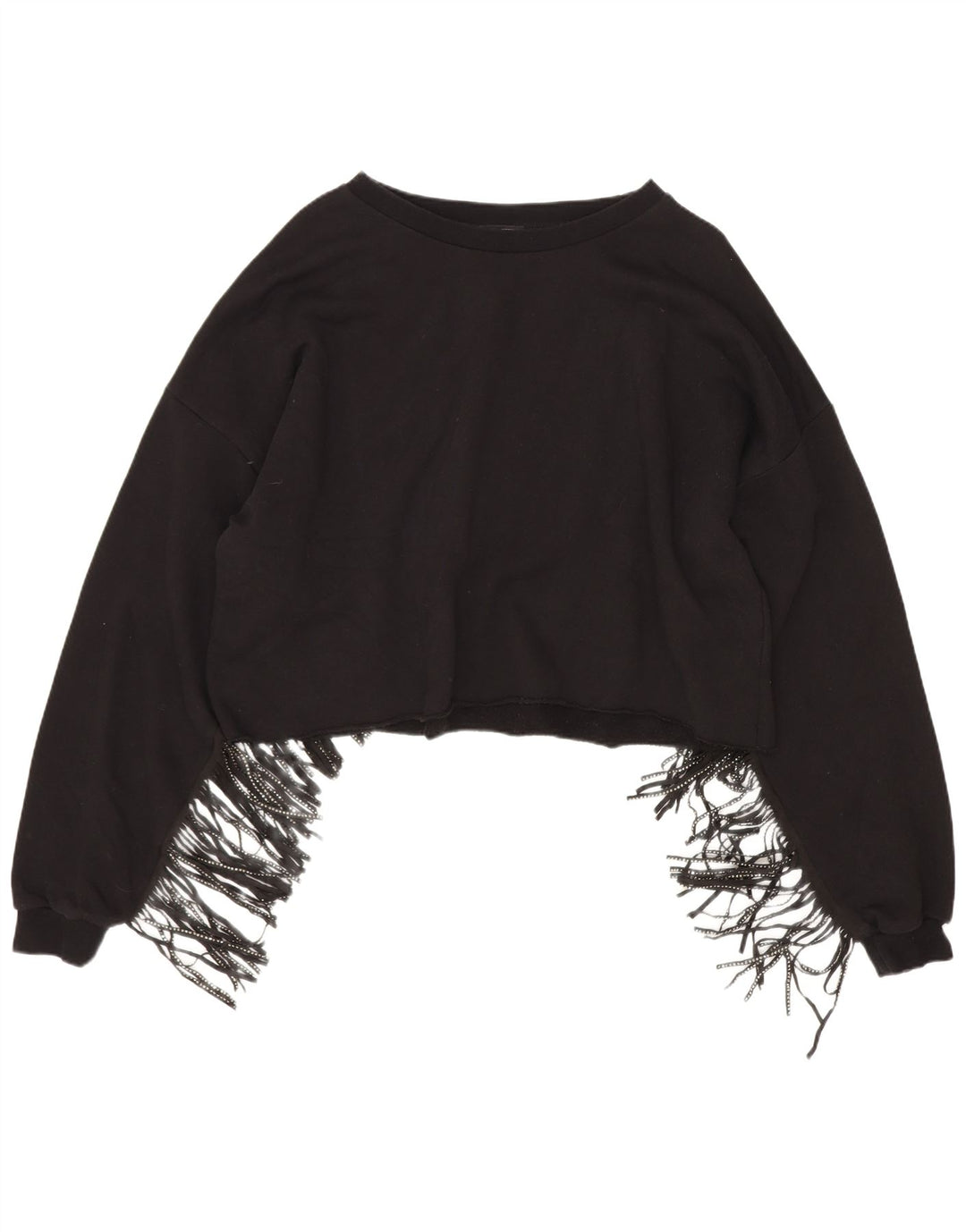 Zara Mujer Crop Sudadera De Gran Tamaño Jersey UK 44 Mediano Algodón Negro