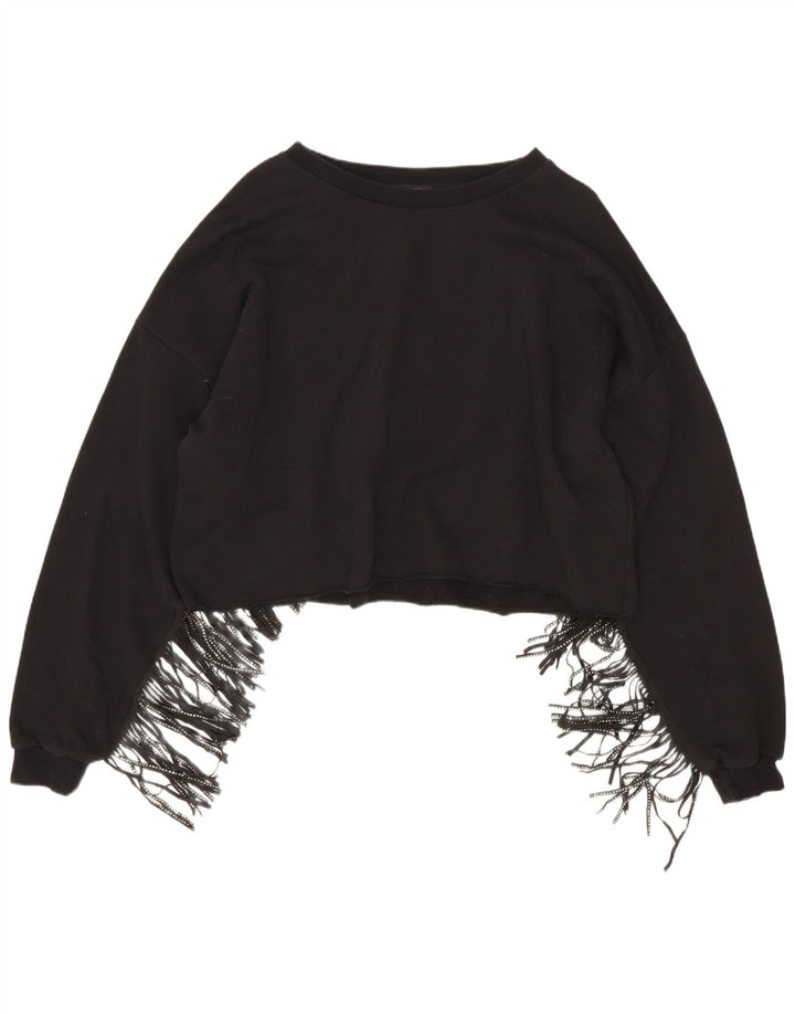 Zara Mujer Crop Sudadera De Gran Tamaño Jersey UK 44 Mediano Algodón Negro