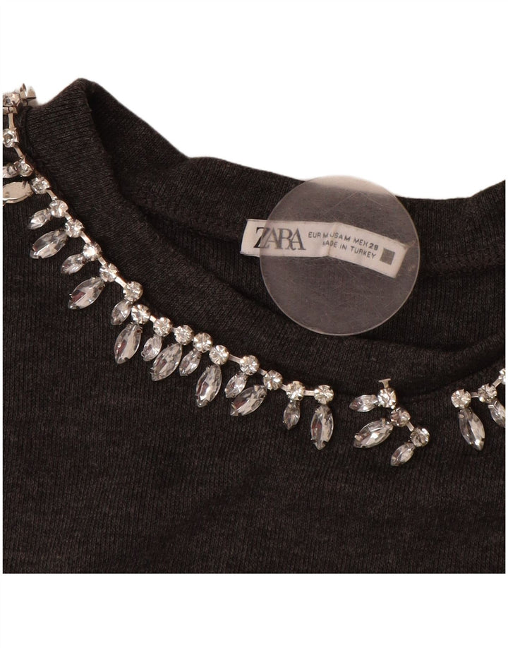 ZARA Mujer Crop Manga 3/4 Jersey tipo jersey con cuello barco UK 44 Gris medio