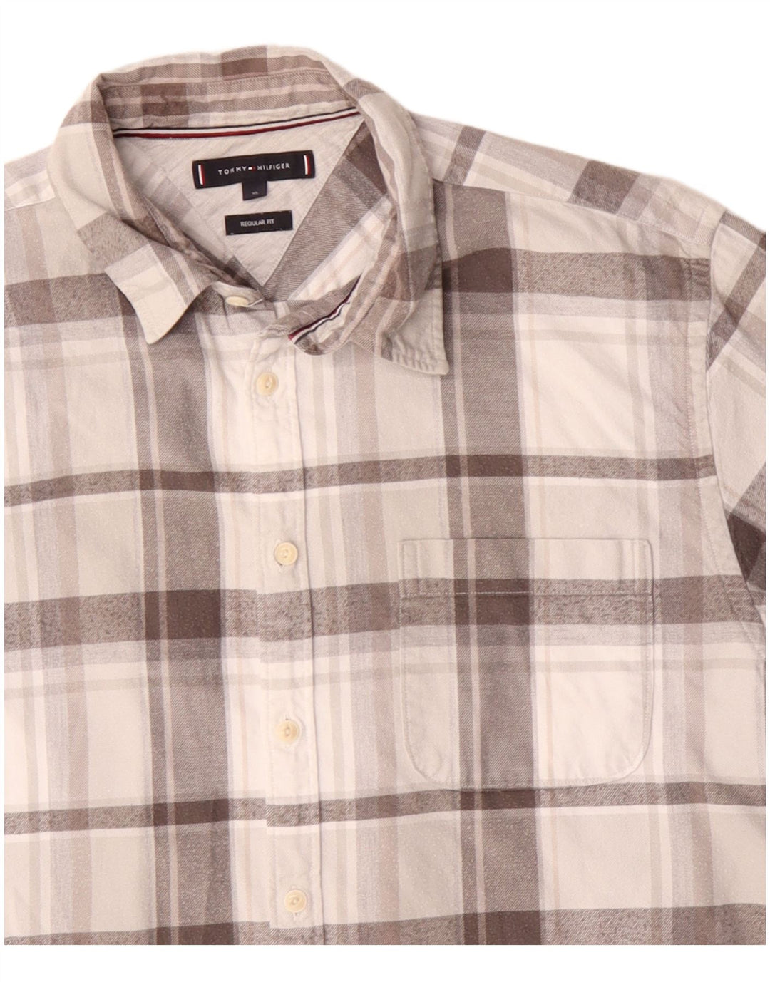 Tommy Hilfiger Camisa de franela de ajuste regular para hombre XL Algodón a cuadros gris
