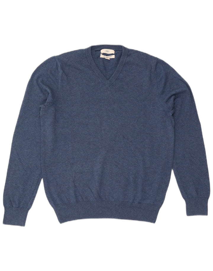 Marks & Spencer Jersey con cuello en V para hombre de algodón azul medio