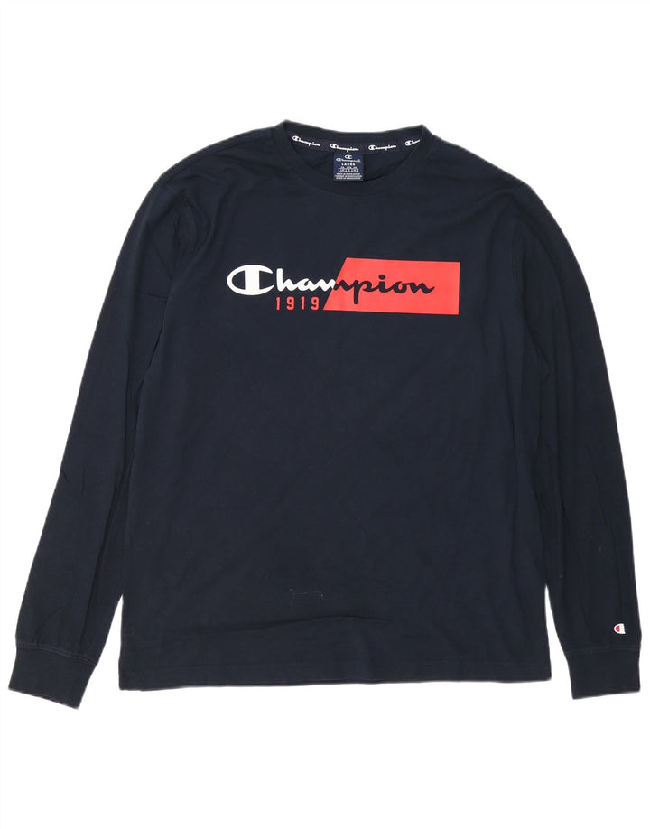 CHAMPION Top gráfico para hombre de manga larga de algodón azul marino grande