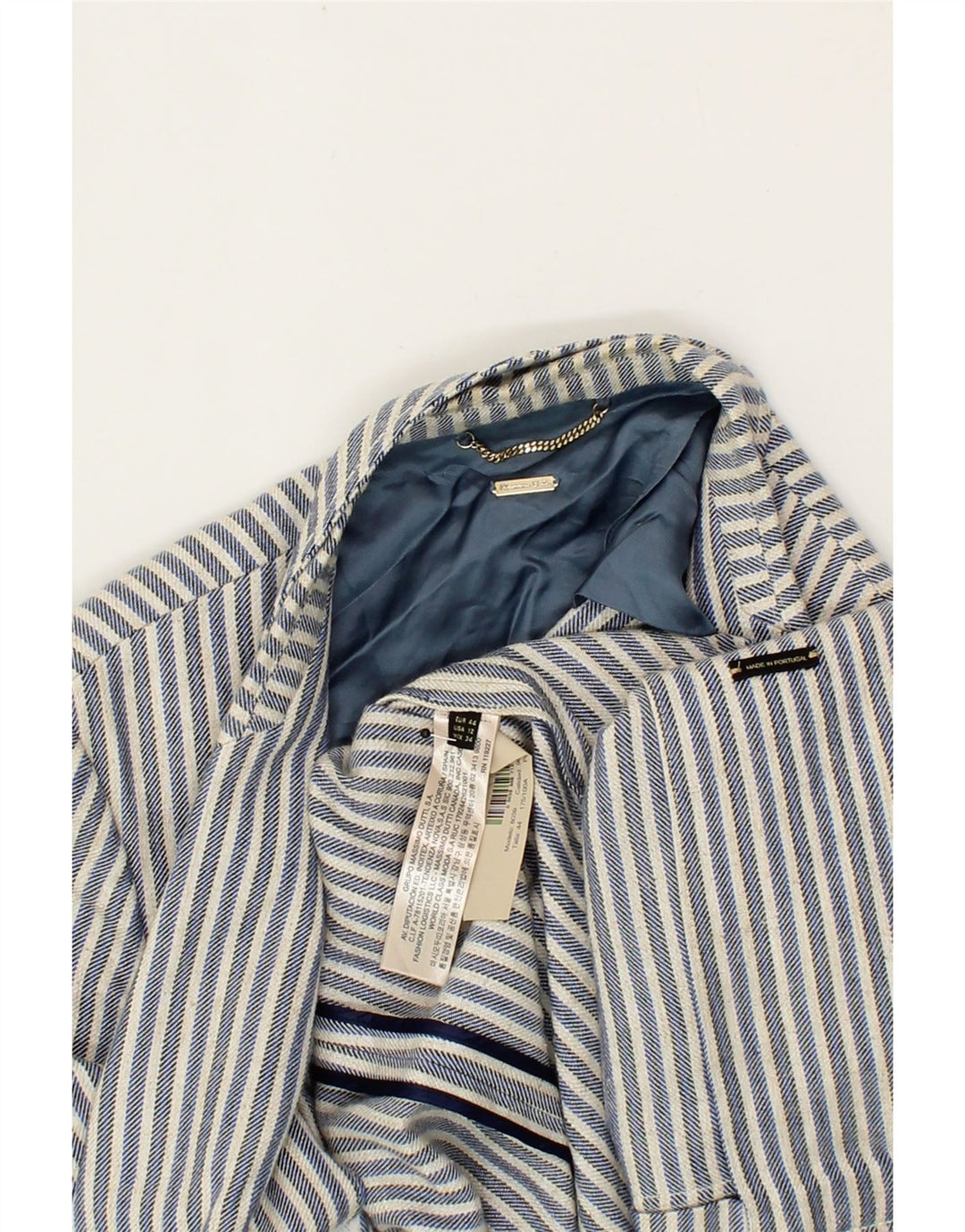 MASSIMO DUTTI Womens 1 Button Blazer Jacket US 12 Large Blue Pinstripe Vintage Massimo Dutti and Second-Hand Massimo Dutti from Messina Hembry 
