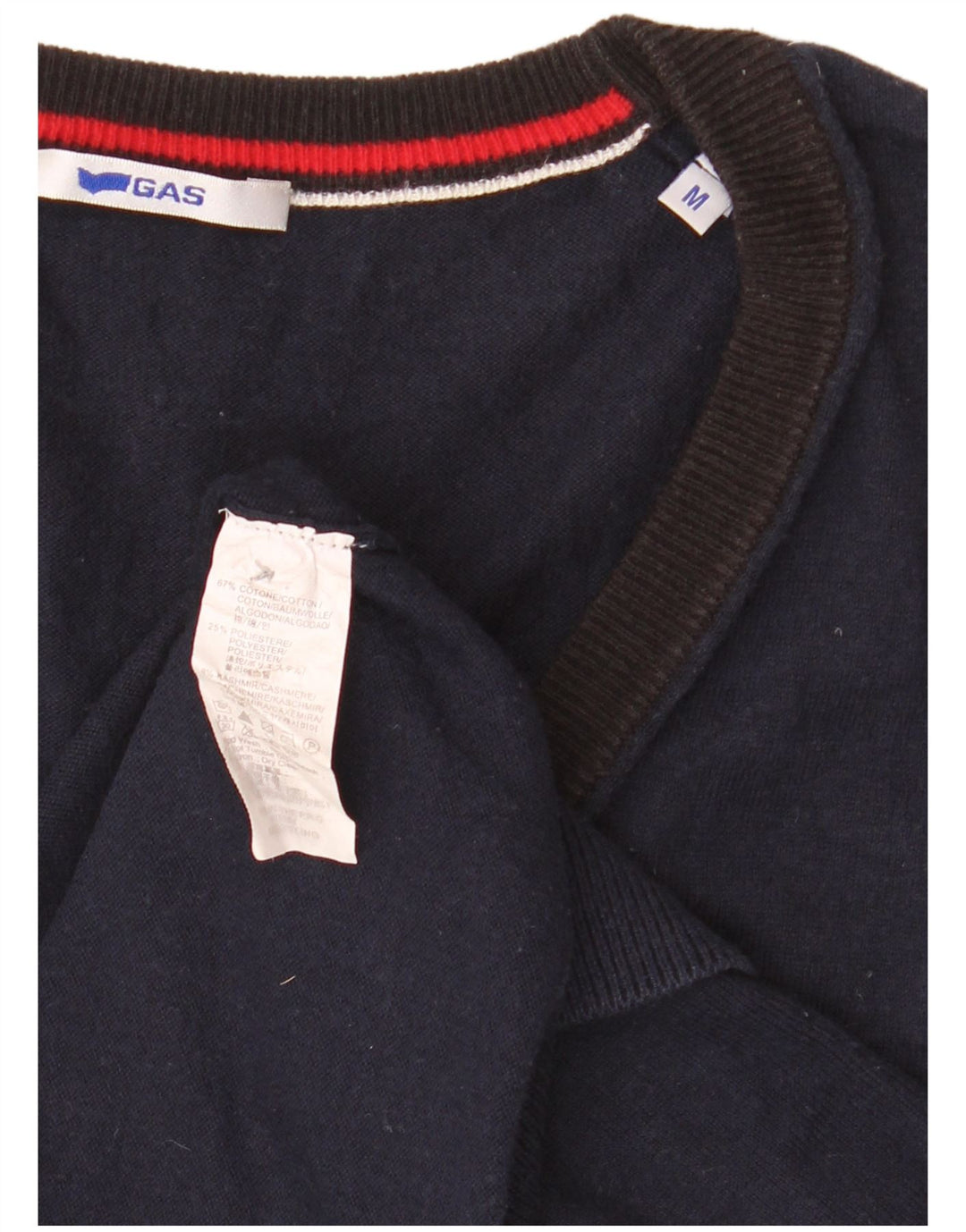 Gas Hombre Sin Mangas Cárdigan Suéter Medio Azul Marino Algodón