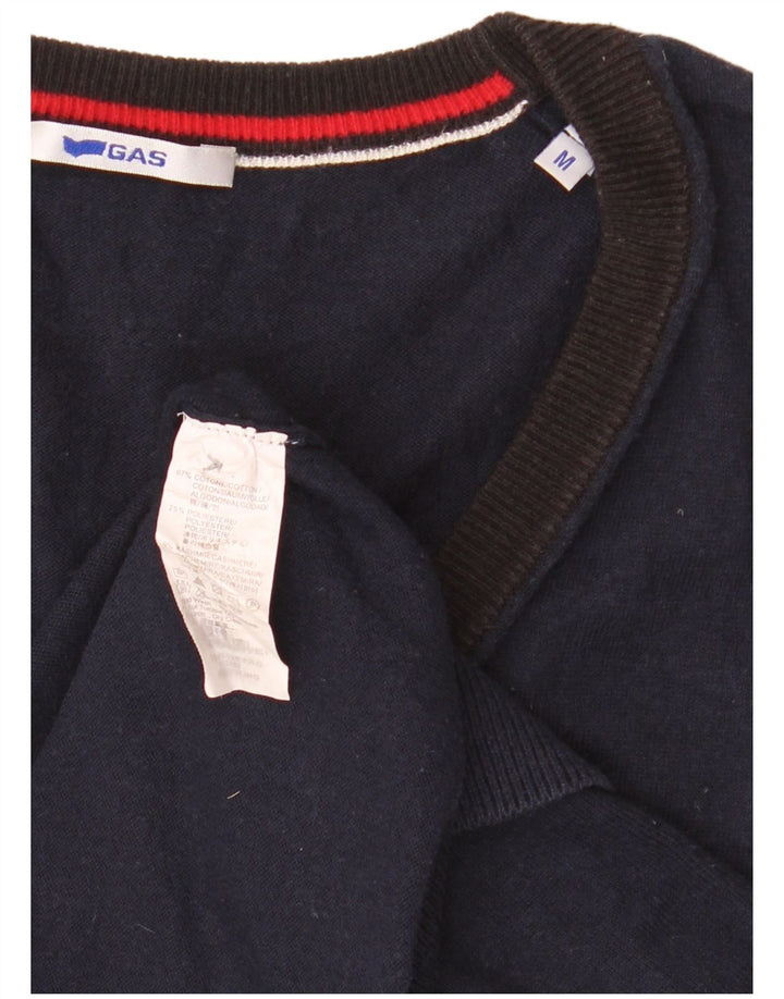 Gas Hombre Sin Mangas Cárdigan Suéter Medio Azul Marino Algodón