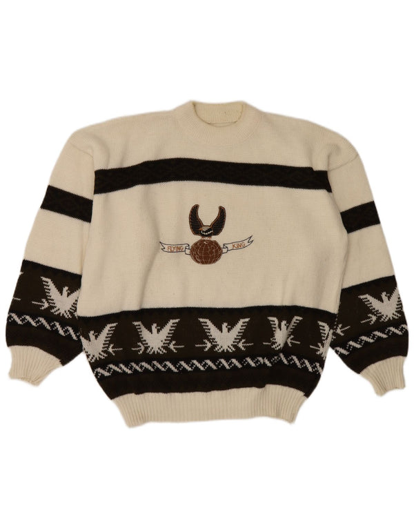 Vintage hombres gráfico tortuga cuello jumper suéter grande blanco feria isla