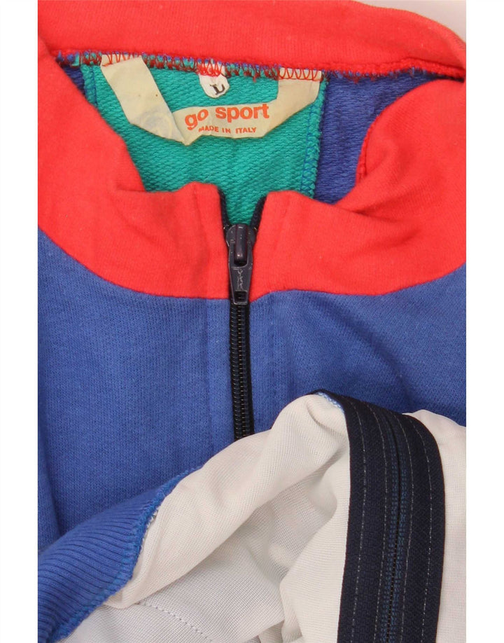 Vintage hombres chándal top chaqueta grande azul colorblock