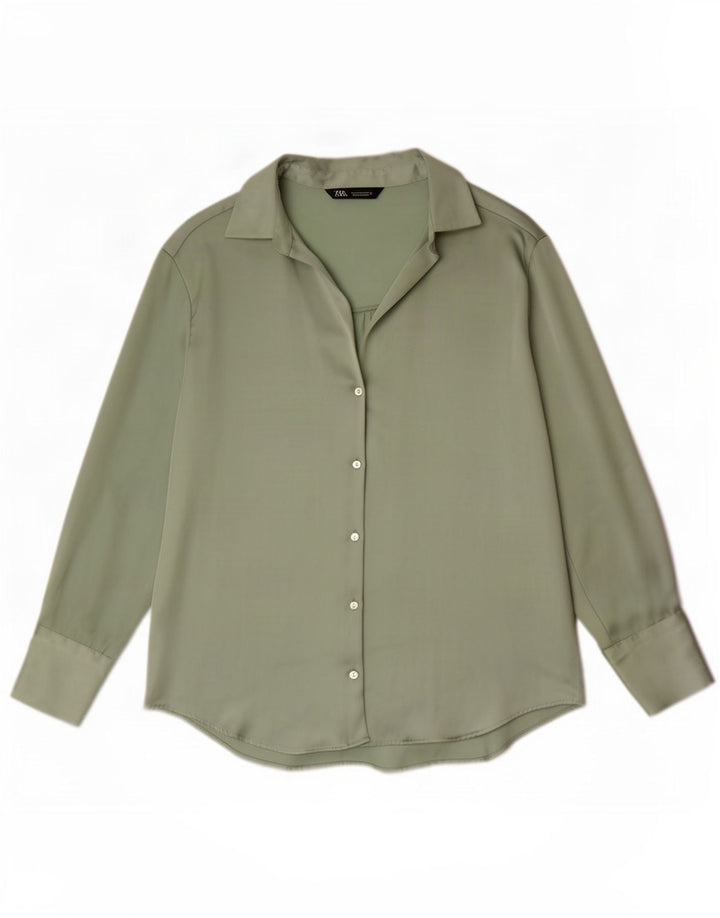 Zara Mujer Blusa Camisa UK 44 Verde Medio