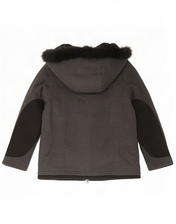 Zara Mujer Chaqueta Sherpa Extragrande Con Capucha UK 10 Small Grey Wool