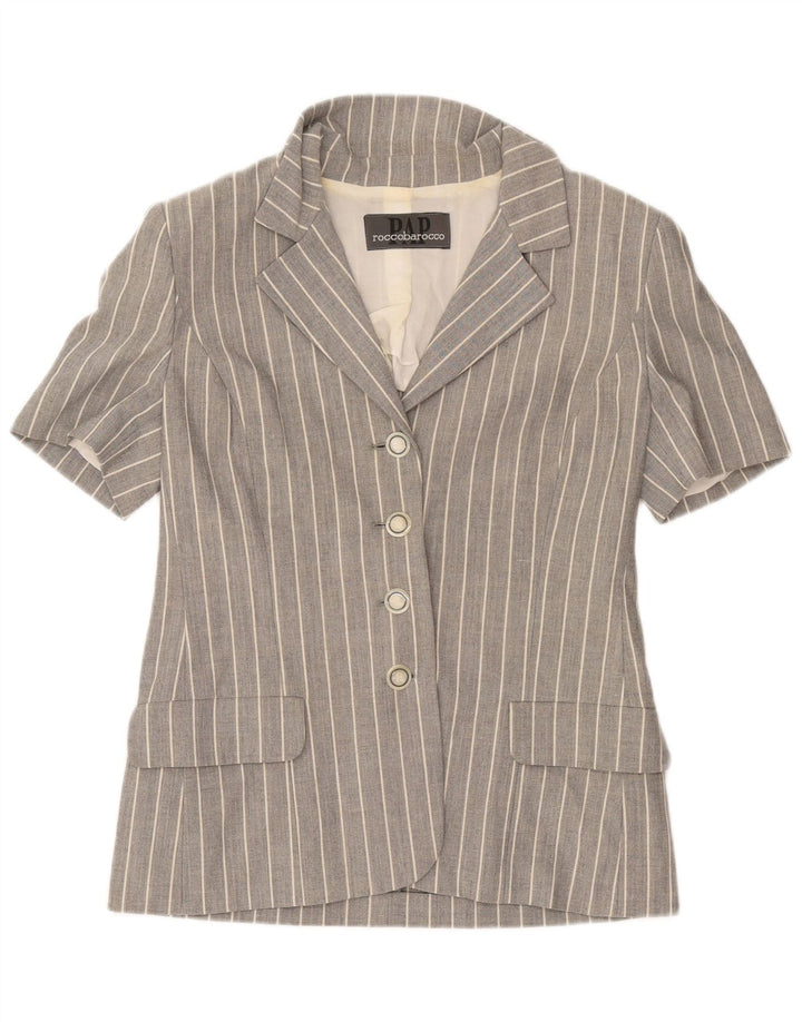 Roccobarocco Chaqueta tipo blazer de 4 botones para mujer UK 10 Small Grey Pinstripe