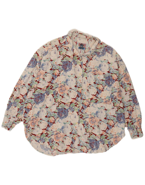 Vintage mujer pana camisa blusa Reino Unido 20 2XL multicolor floral