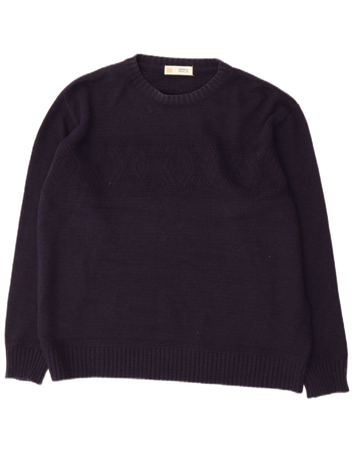 Marks & Spencer Jersey con cuello barco para hombre, talla grande, acrílico azul marino