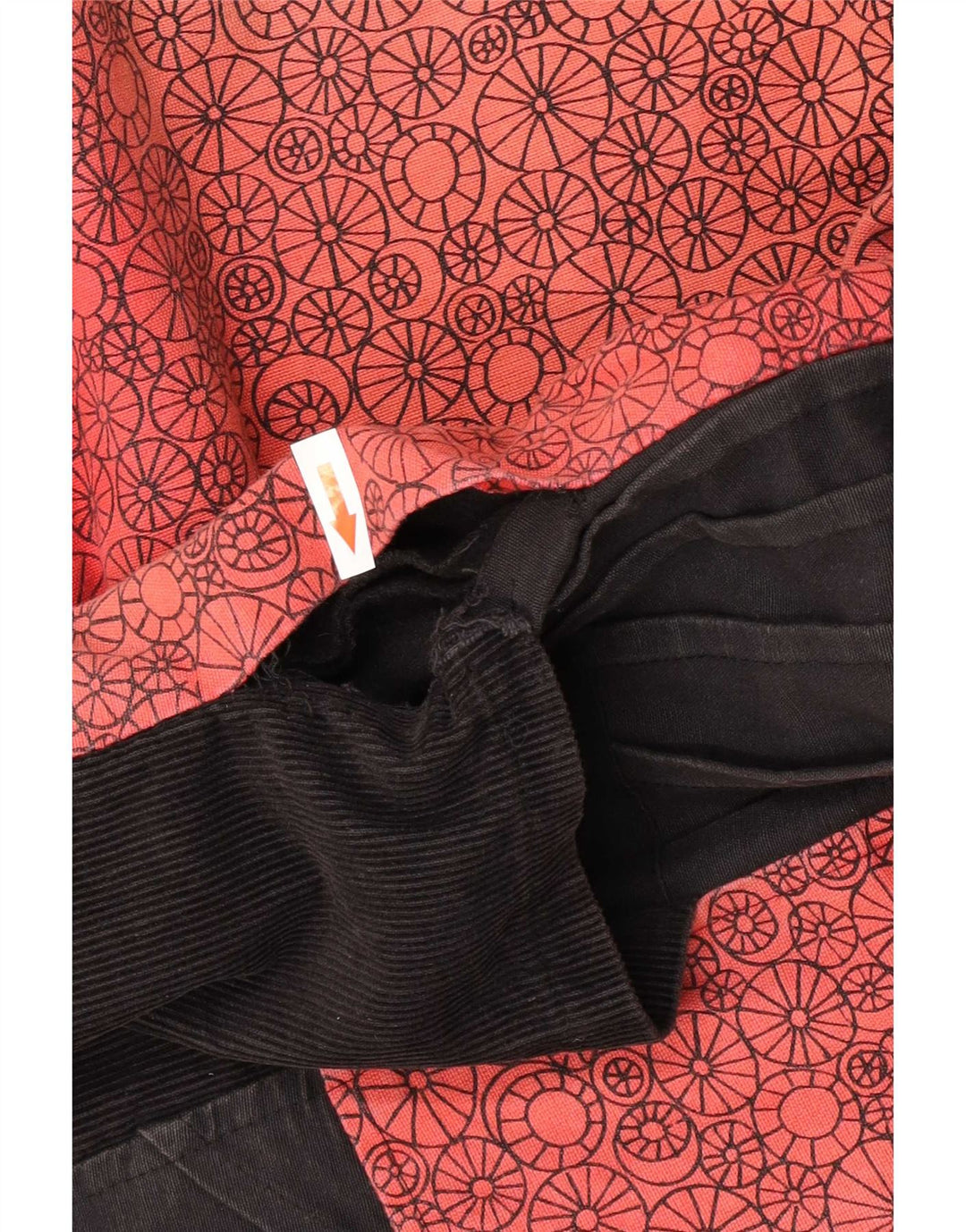 Vintage mujer abrigo Reino Unido 12 medio negro patchwork algodón