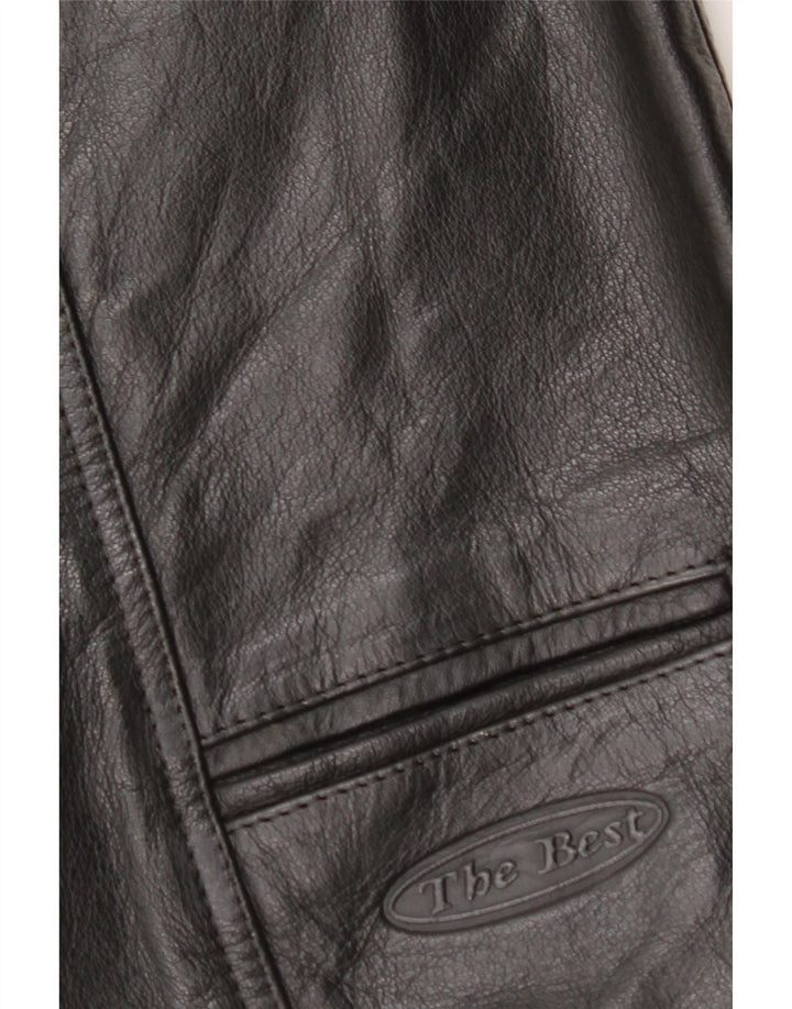 VINTAGE Chaleco de cuero para hombre Medio Negro