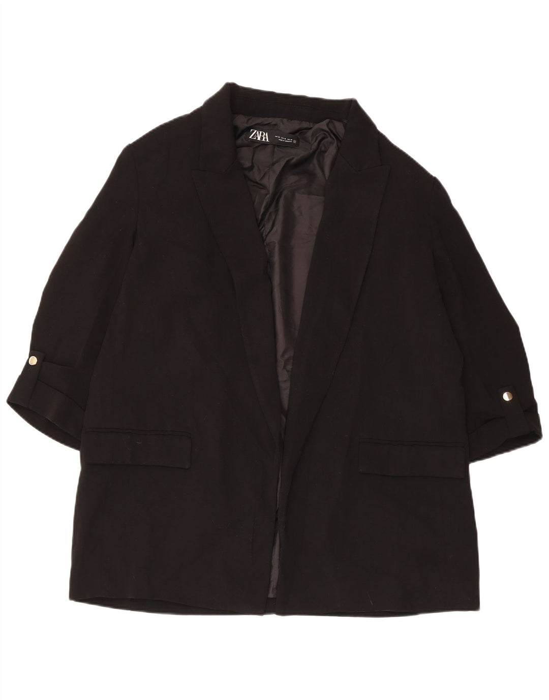 Zara Mujer Chaqueta Americana Abierta Manga 3/4 UK 40 XL Poliéster Negro