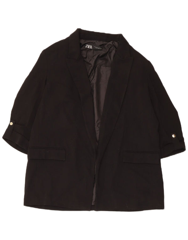 Zara Mujer Chaqueta Americana Abierta Manga 3/4 UK 40 XL Poliéster Negro