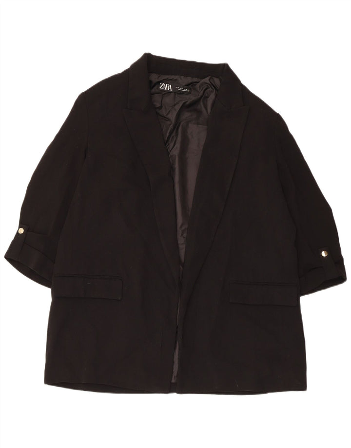 Zara Mujer Chaqueta Americana Abierta Manga 3/4 UK 40 XL Poliéster Negro