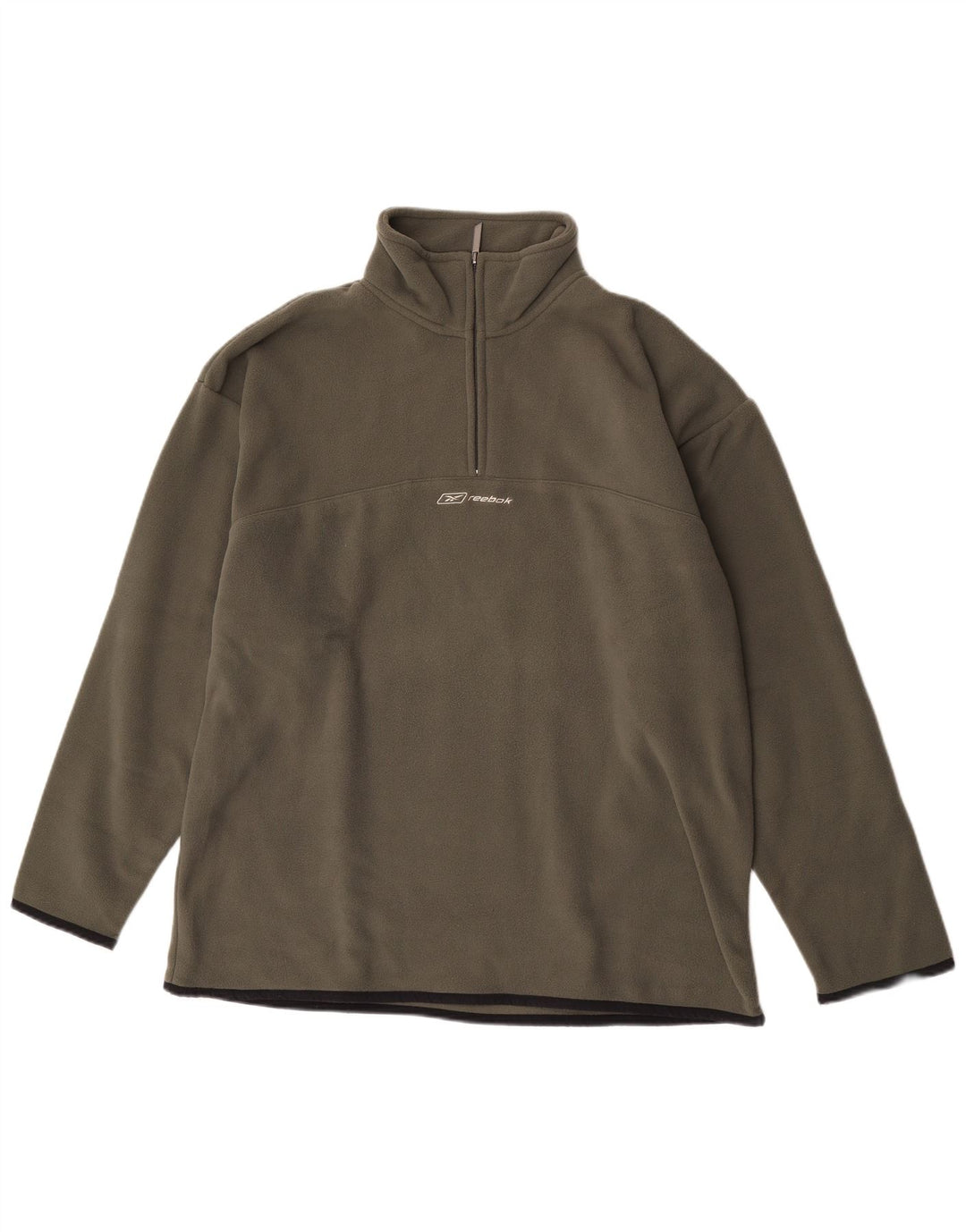 Reebok Jersey de forro polar con cremallera y cuello para hombre, poliéster caqui grande