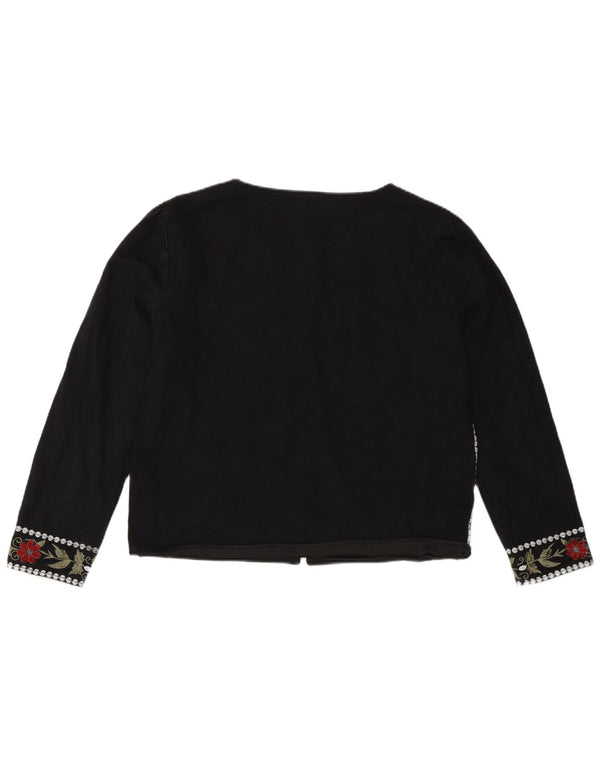 Vintage mujer crop open blazer chaqueta Reino Unido 16 algodón floral negro grande