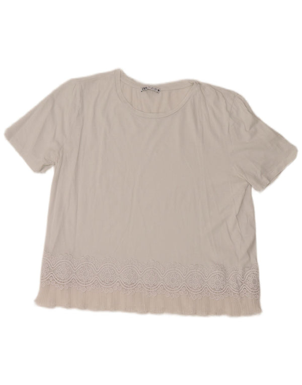 Zara Mujer Blusa Top UK 46 Grande Algodón Blanco