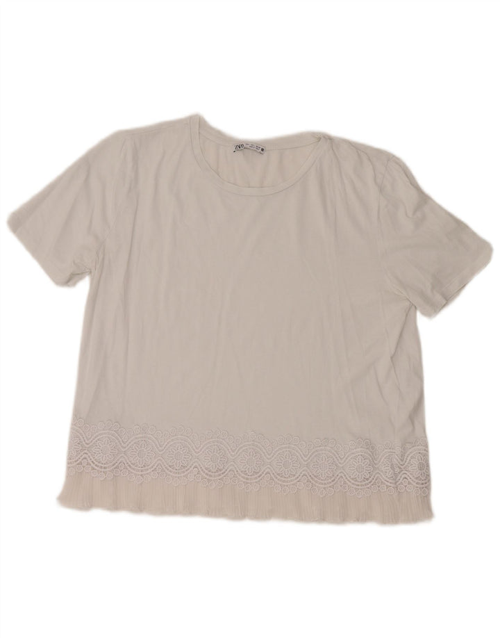Zara Mujer Blusa Top UK 46 Grande Algodón Blanco