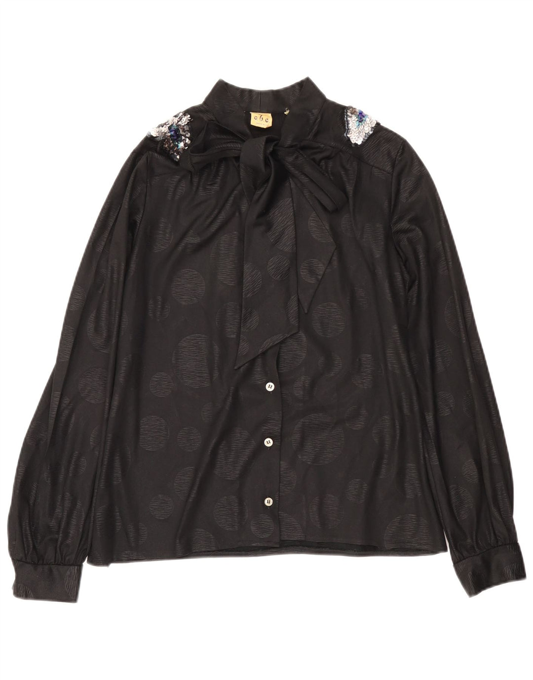 Vintage mujer frente corbata camisa blusa IT 46 gran lunar negro