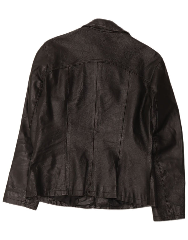 Vintage mujer chaqueta de cuero Reino Unido 12 Medio Negro