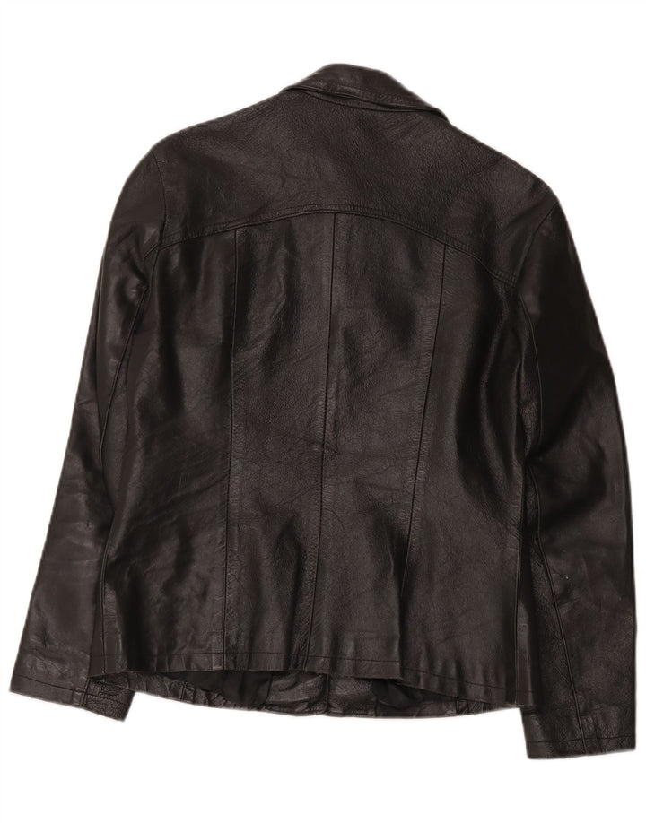 Vintage mujer chaqueta de cuero Reino Unido 12 Medio Negro