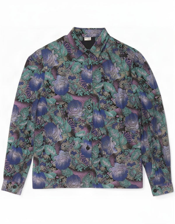 Vintage mujer camisa blusa Reino Unido 14 medio multicolor floral viscosa