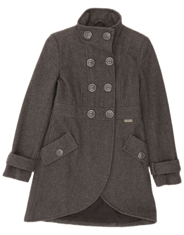 Buffalo Abrigo de doble botonadura para mujer UK 6 XS Lana moteada gris